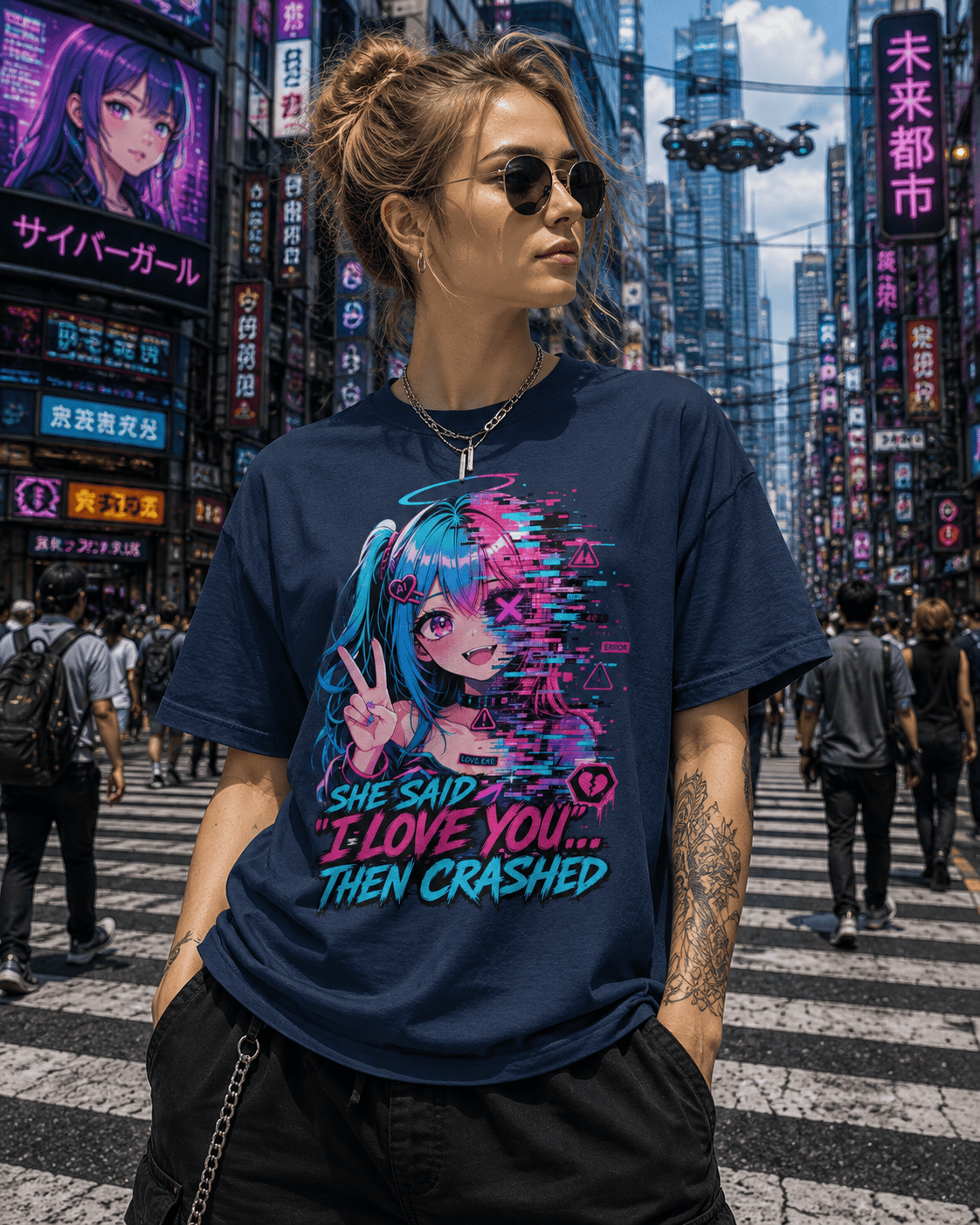 She Said I Love You Then Crashed T-Shirt – Funny Cyberpunk Glitch Anime Graphic Tee | Comfort Colors 1717