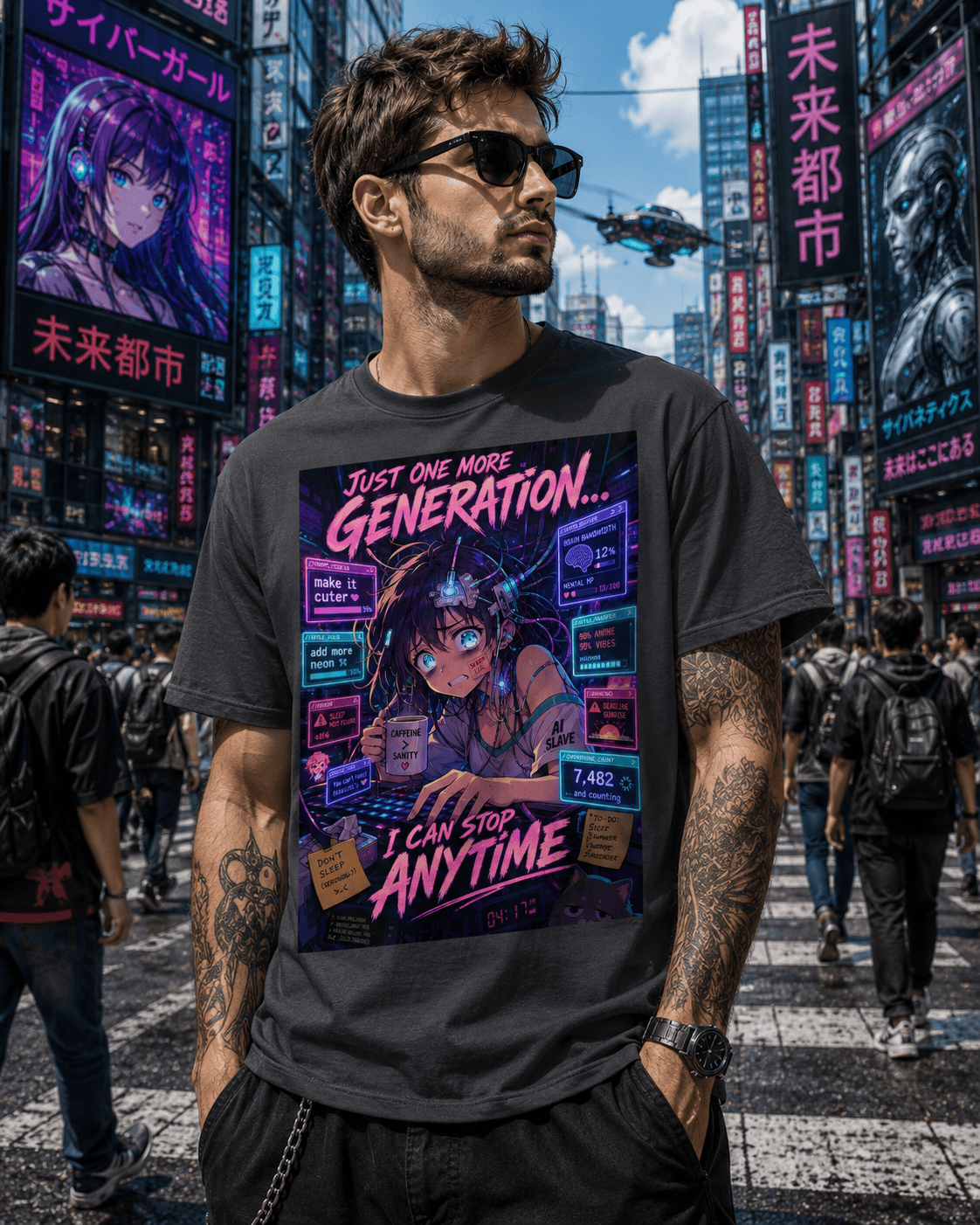 Just One More Generation T-Shirt – Funny AI Addict Anime Cyberpunk Tee | Comfort Colors 1717