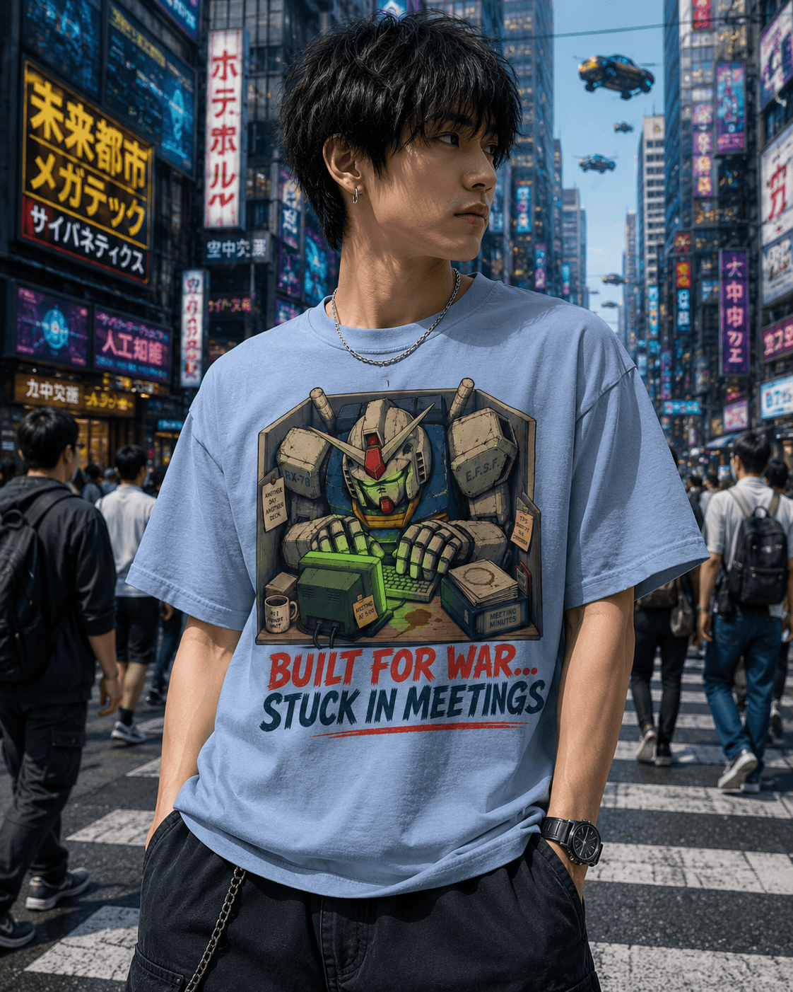 Built for War Stuck in Meetings T-Shirt – Funny Mecha Office Robot Tee | Comfort Colors 1717
