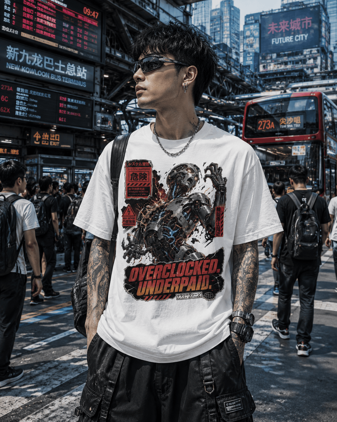 Overclocked Underpaid Cyberpunk Robot T-Shirt – Retro Anime Tech Graphic Tee | Comfort Colors 1717