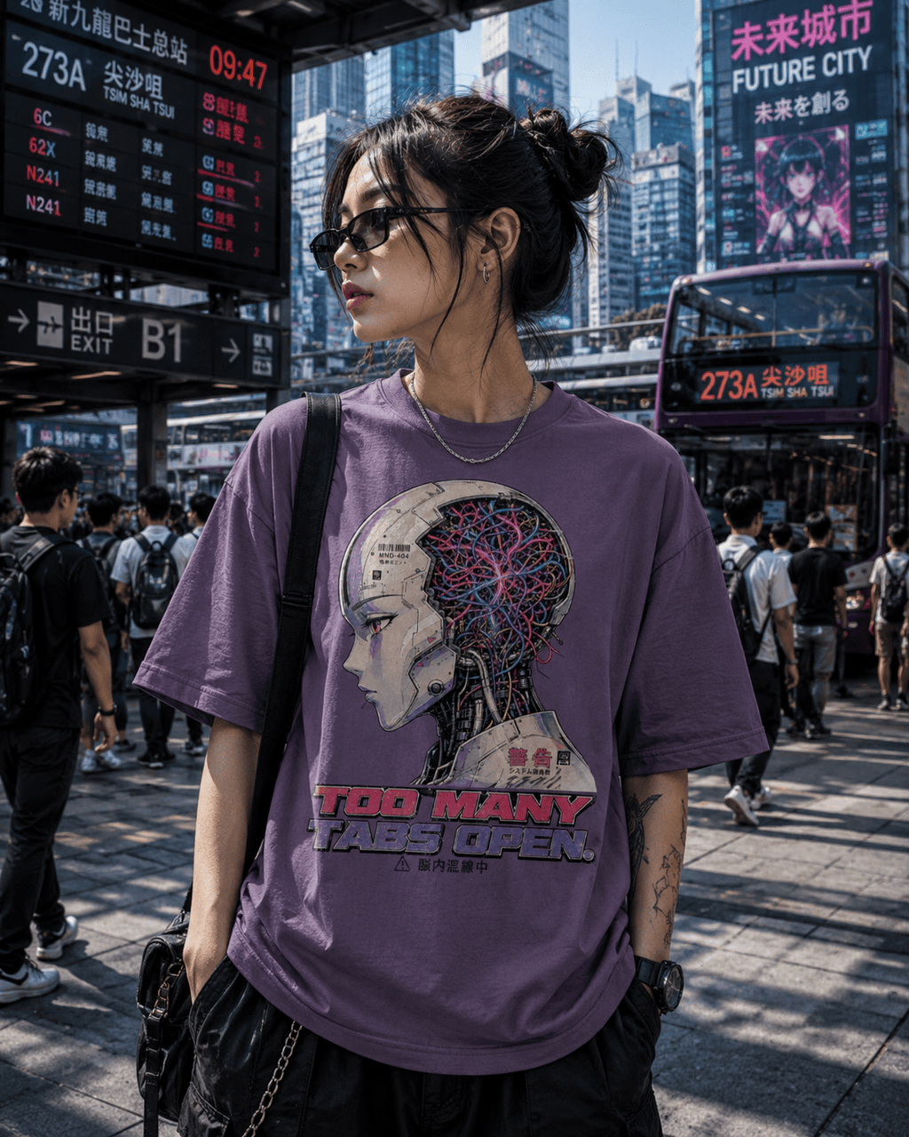 TOO MANY TABS OPEN. A cyberpunk interpretation of what your brain feels like after juggling work, messages, deadlines, ideas, and 47 browser tabs at once.