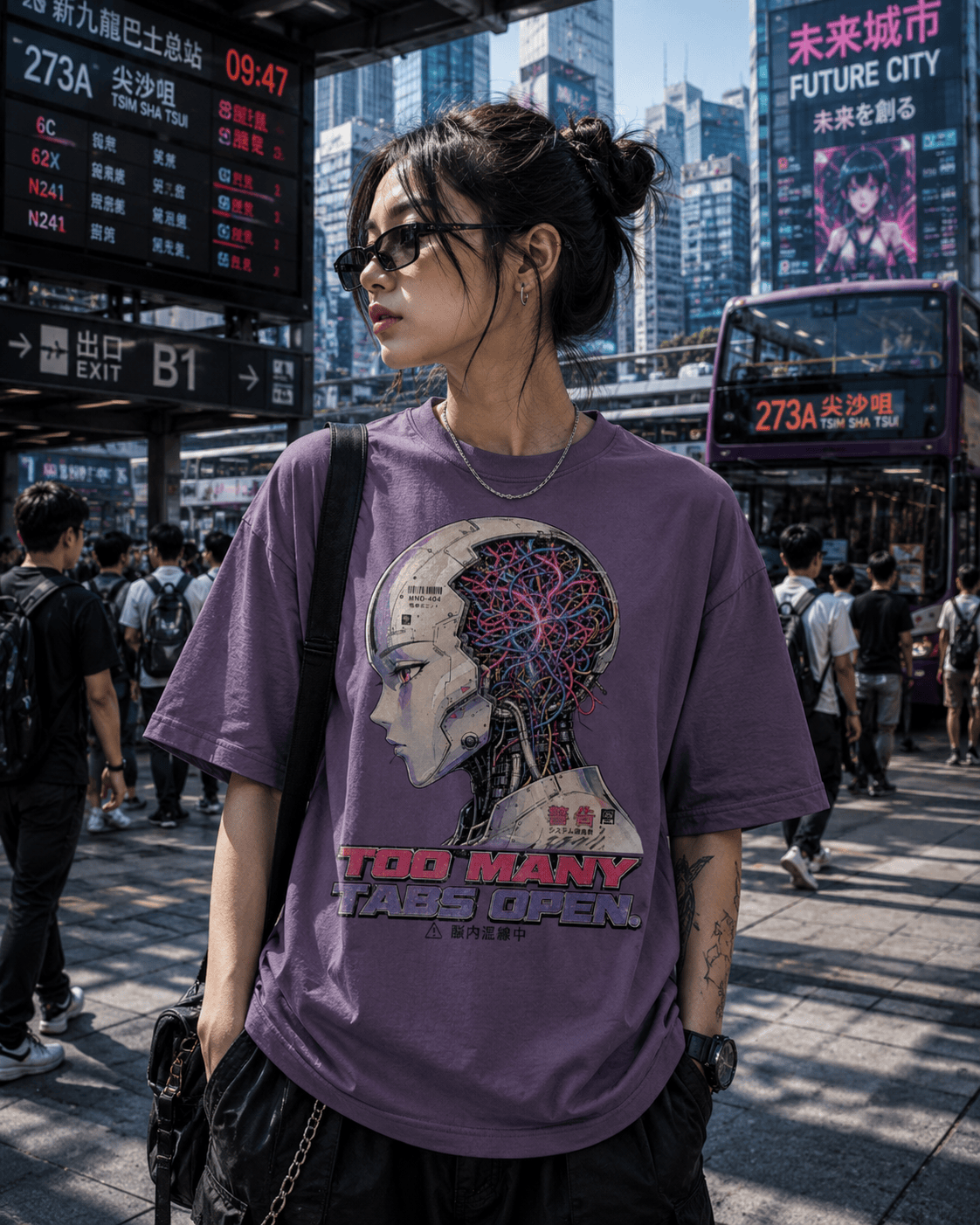 TOO MANY TABS OPEN. A cyberpunk interpretation of what your brain feels like after juggling work, messages, deadlines, ideas, and 47 browser tabs at once.