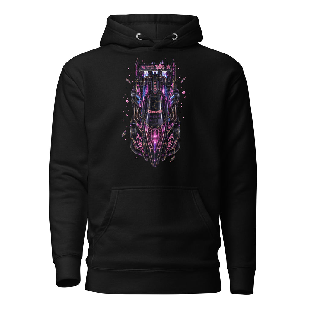 post-apocalyptic street scene wearing a black pullover hoodie 