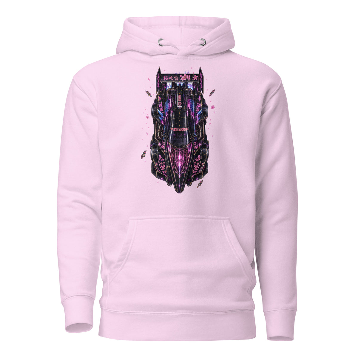 post-apocalyptic street scene wearing a pink pullover hoodie 