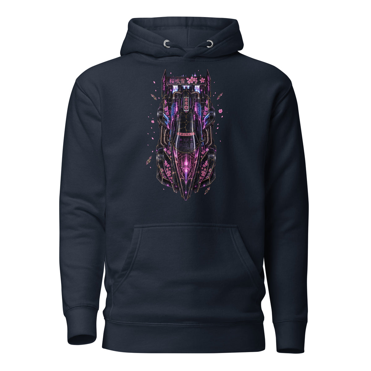 post-apocalyptic street scene wearing a blue pullover hoodie 